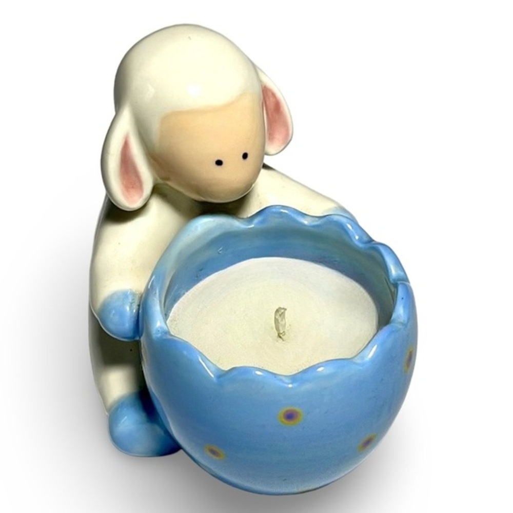 Ceramic Baby Boy Lamb Planter or Decorative Votive Candle Holder